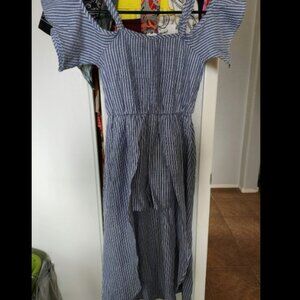 New Girls Unique Striped Denim Romper Dress Size 10/12